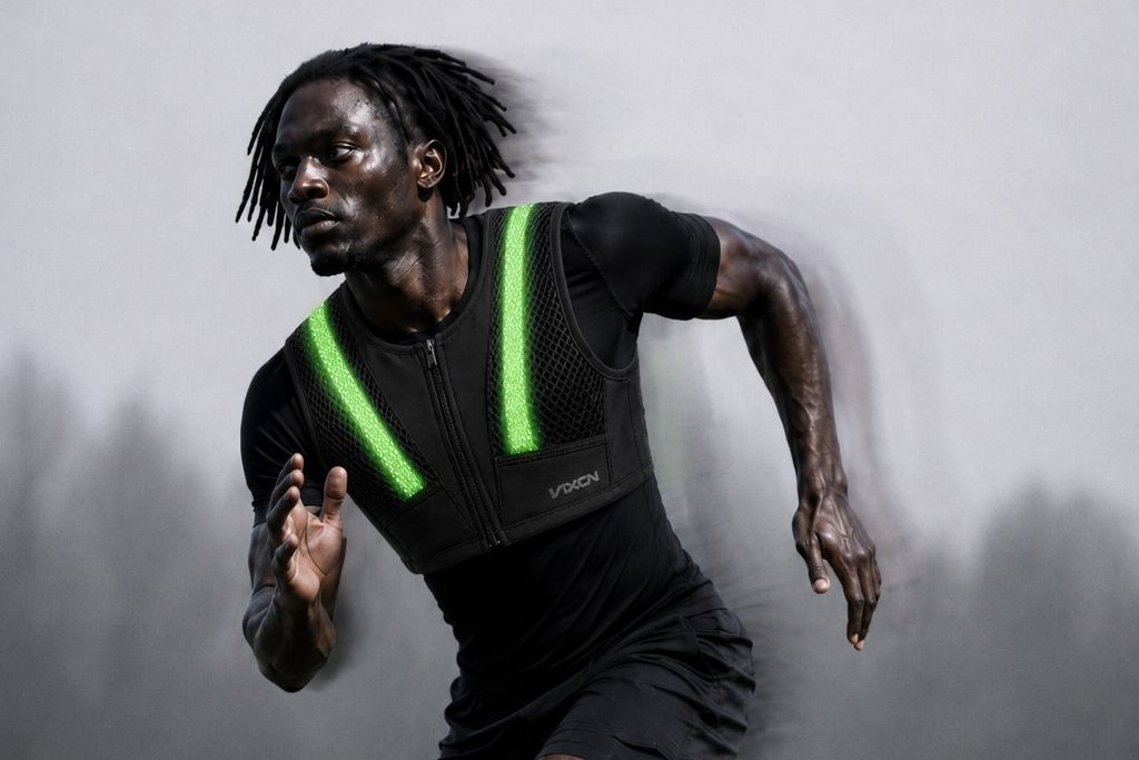 Athlete training with the Vixon vest and its green LEDs